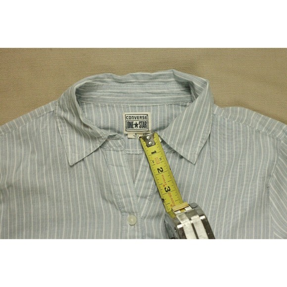 Converse One Star Sz S Women's Roll Tab Sleeve Cotton Shirt Top Blue Striped - Picture 7 of 9